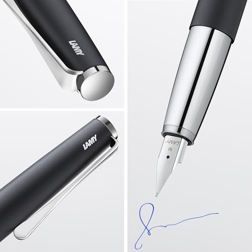 Перьевая ручка LAMY Studio Black - Элегантный металлический корпус - Стальное перо (Частично платинированный) - Размер пера EF - Включает синий картридж LAMY T10