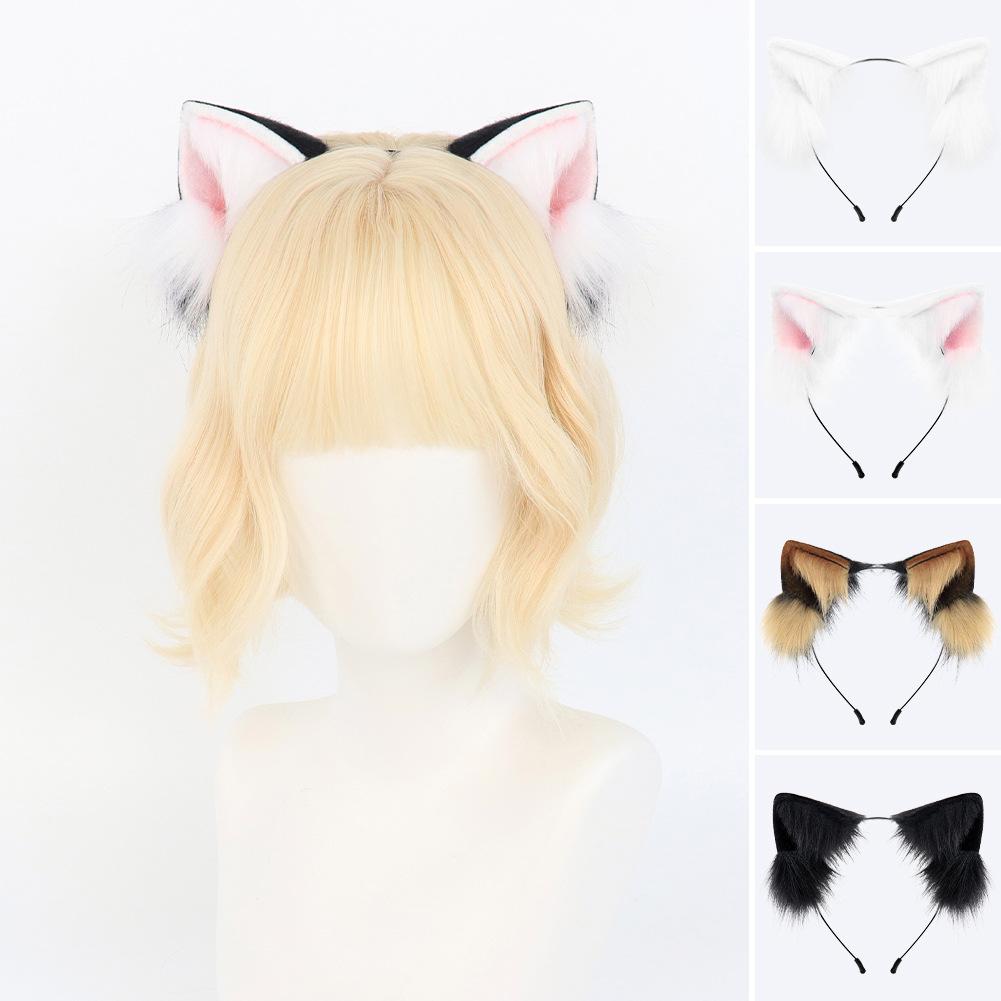 Two-dimensional plush cat ear cos fox ear headband handmade simulation beast ear hair accessories cute Lolita accessories