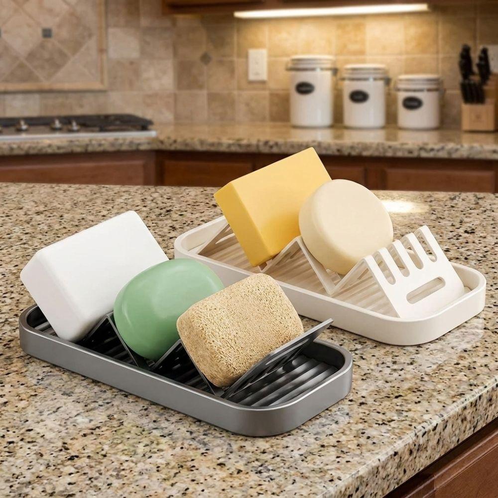 Waterproof Bathroom Soap Dish Self Draining Kitchen Storage Holder W-Shaped Soap Rack Restaurant