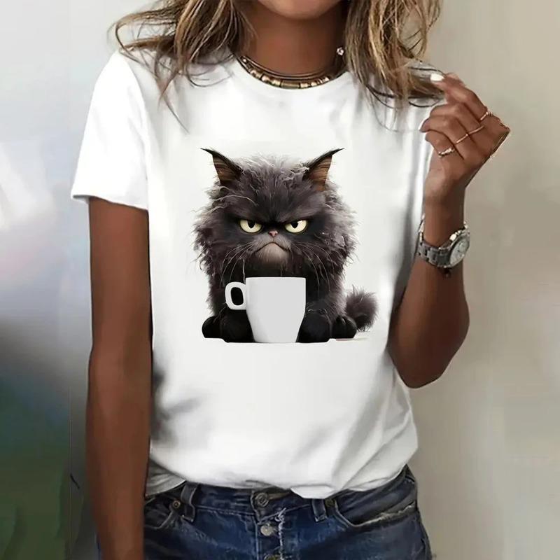 Summer Women's T Shirt Casual Short Sleeve 3d Cat Print T Shirts Fashion Streetwear Crew Neck Pullover Oversized Female Clothing