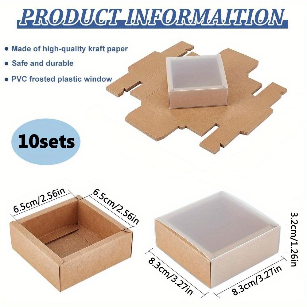 10sets Kraft Paper Gift Boxes Square Brown Drawer Boxes with PVC Windows Cover for Party Favor Treats Bakery Jewelry Proposal Gift Packaging