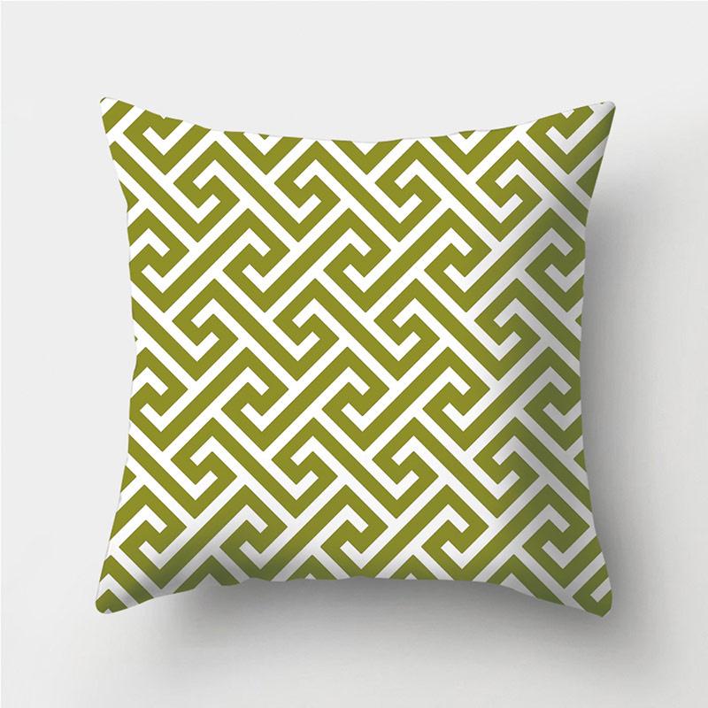 Green Geometric Pattern Throw Pillowcase Home Decor Square Wave Print Pillowcase Sofa Bed Decorative Pillowcase