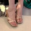 Internet Celebrity High-value High Heels 2024 Summer New Retro Wear-resistant Open-toed Square Head Thin Heel Cool Slippers