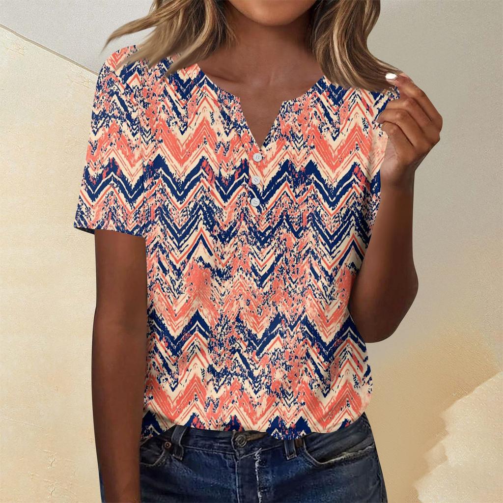 Женская мода повседневный короткий рукав цветочный принт топ