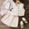 Girls' Fashion Set 2025 Summer Children's Solid-color Casual Vest and Shorts Set
