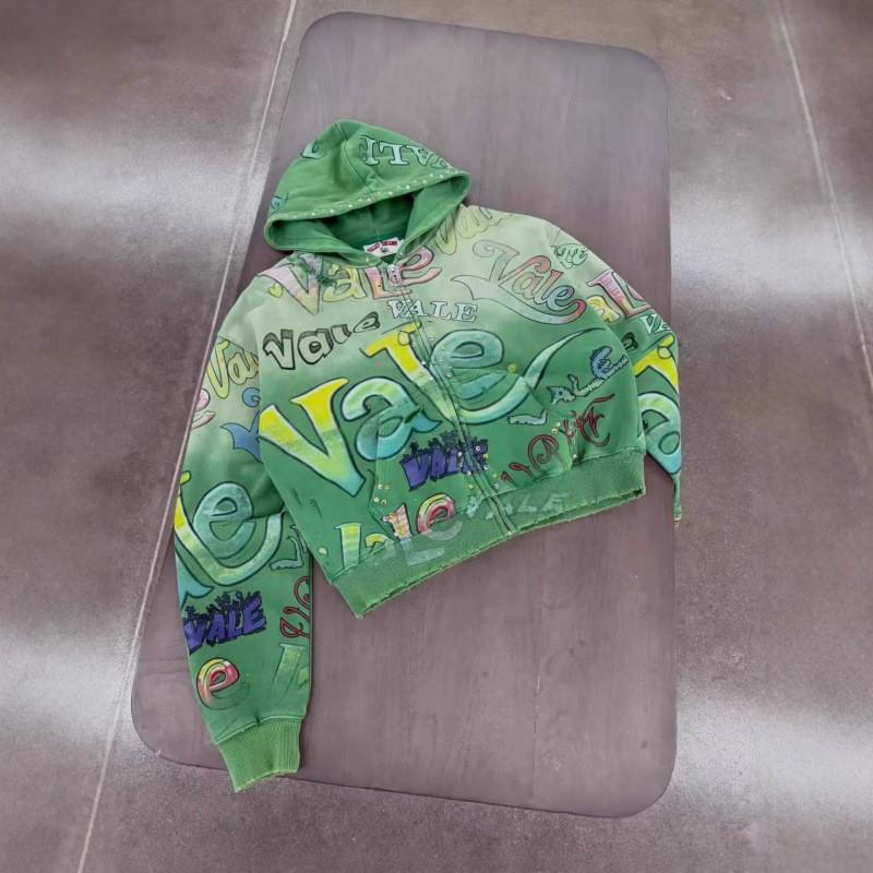 2026 Womens Loose Fit Zip Hoodie American Graffiti Print Casual Sweatshirt Teens
