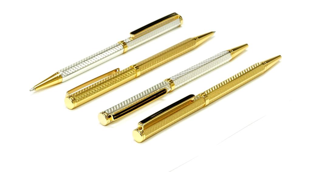 Brass hexagonal rotating engraved ballpoint pen and mechanical set of in a gold pencil, 2, high-quality box, K7-6KS-1-K