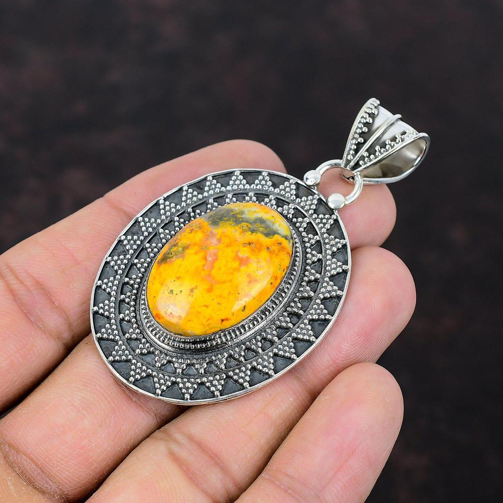 Bumble Bee Jasper Pendant Original Gemstone Pendant 925 Sterling Silver Pendant Handmade Vintage Jewelry Birthstone Pendant Wedding Gifts