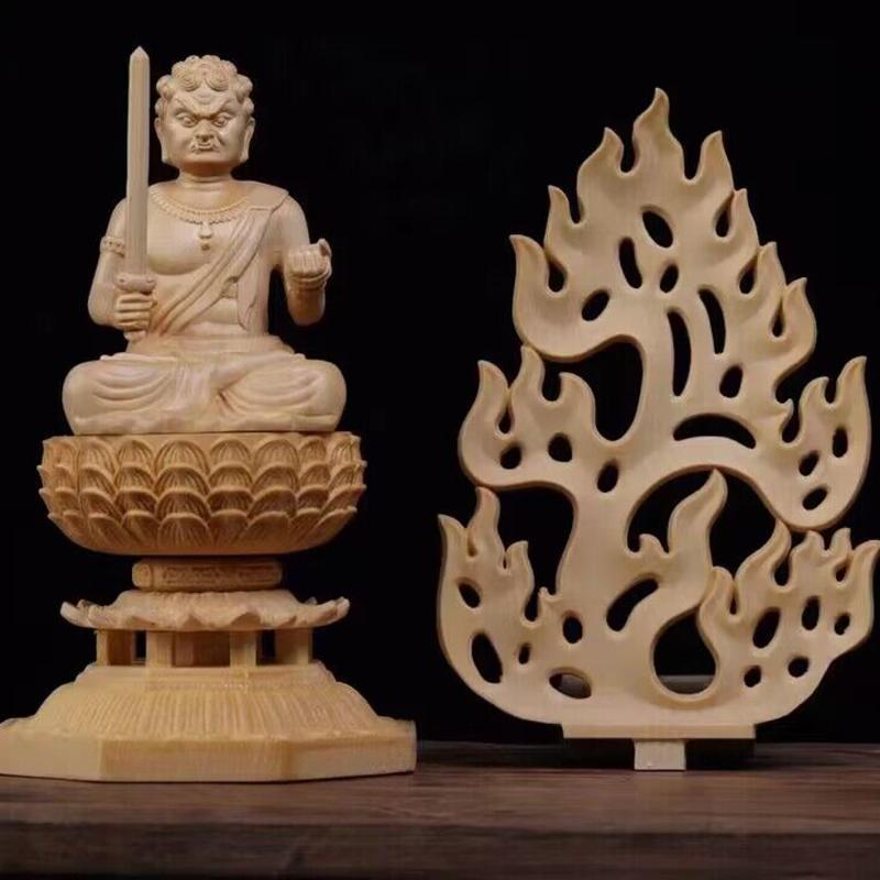 Solid Wood Carving Patron Saint Does Not Move Ming Wang Statue Chinese Buddhism Figures Home Living Room Office Feng Shui Statue