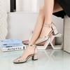 Лето 2025 новая корейская версия популярные остроносые сандалии на толстом каблуке с ремешком на подъеме женская мода остроносые сандалии женские на пуговице