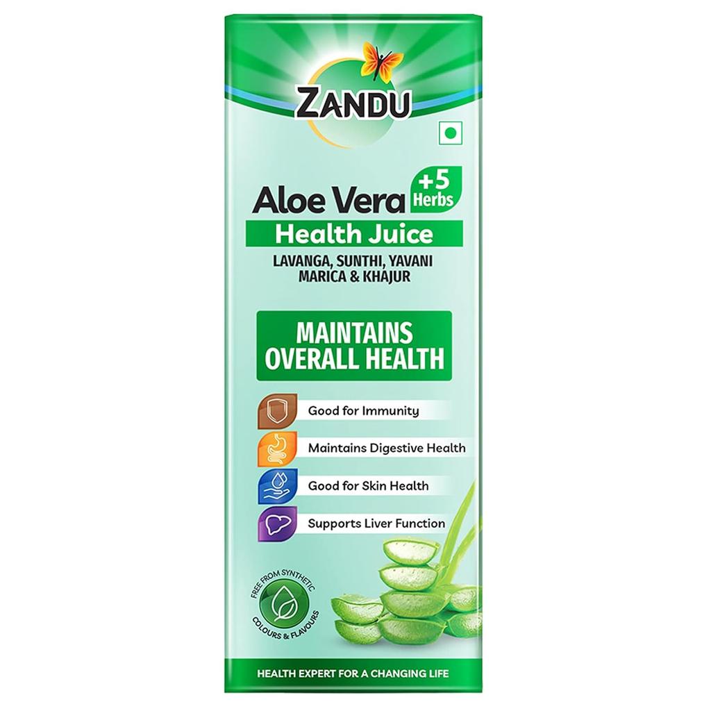 Zandu Aloe Vera + 5 Herbs Health Juice 1000 ml Ayurvedic Herbal Drink No Added Sugar Daily Wellness Digestive Skin Support