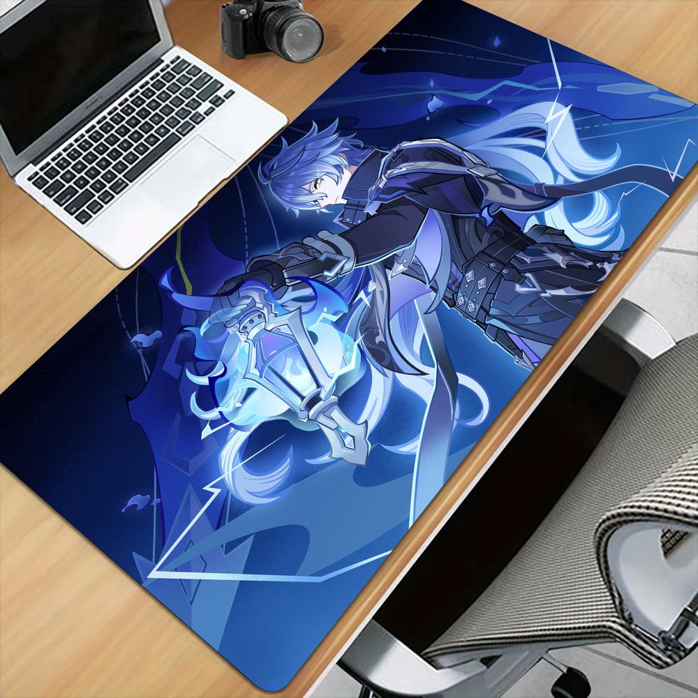 Игровой коврик для мыши Anime Flins, большой, нескользящий, для игрового стола, подставка для ноутбука и клавиатуры, офисный ПК, Genshin Impact, эргономичный, черный
