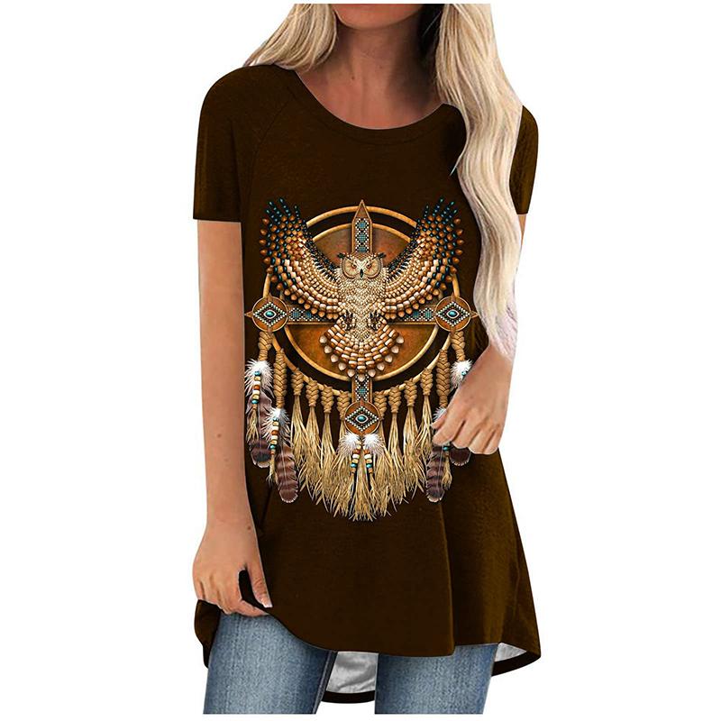 Летняя футболка с принтом Western Aztec Ethnic 3D Streetwear для женщин с коротким рукавом, туники, топы, футболки для женщин, новая свободная одежда