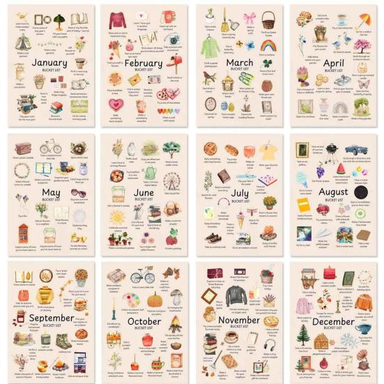 2026 Bucket List Calendar 12 Monthly Bucket List Wall Calendar Spiral Bound Art Planner