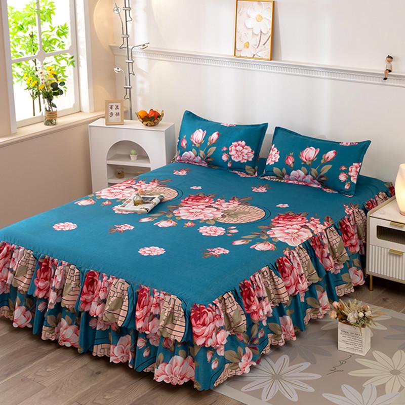 Skin-Friendly Non-Slip Fitted Bed Skirt and Mattress Protector for 1.8m Double Bed