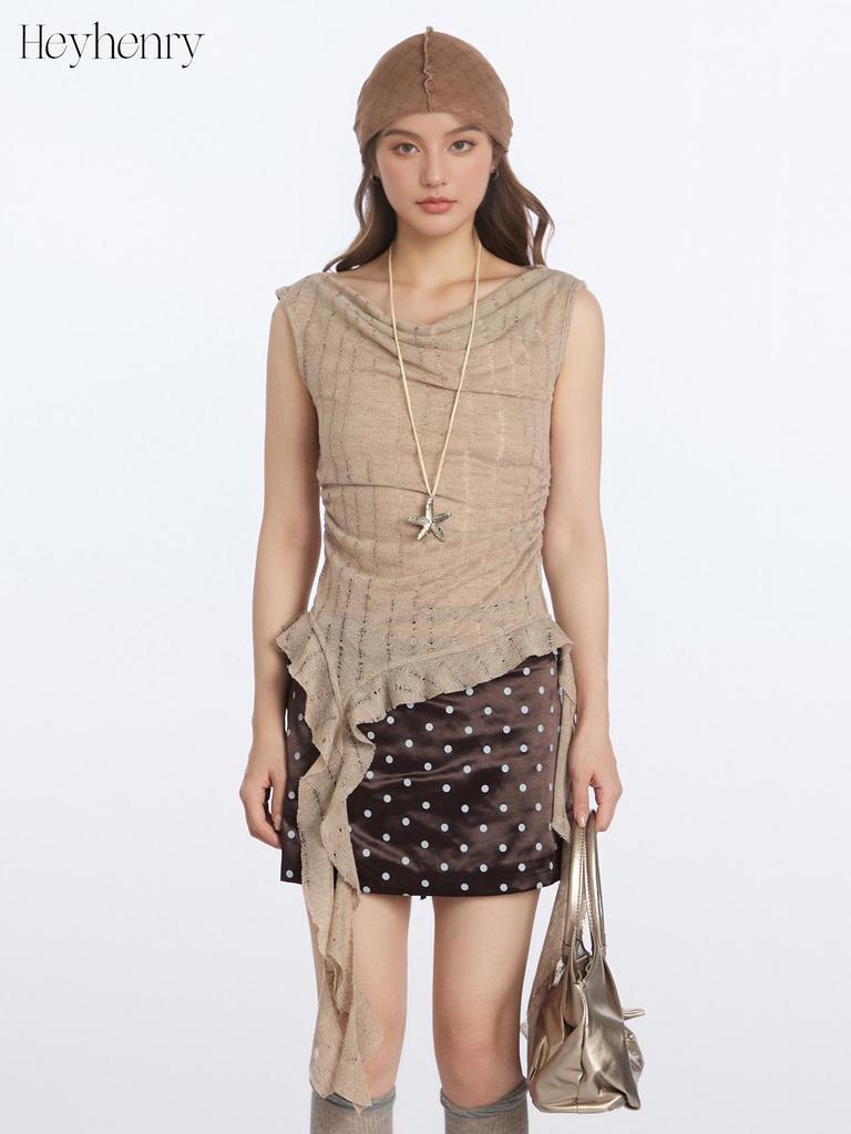 HeyHenry Ribbed Waist-Cinching Pleated Vest - American Style Sleeveless Top for Women