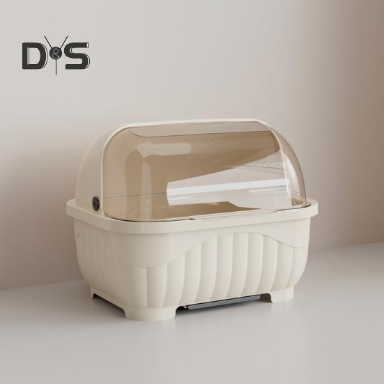 Countertop Utensil Caddy Dish Storage Box Efficient Draining Design Large Capacity Tableware Storage Container with Dustproof Lid