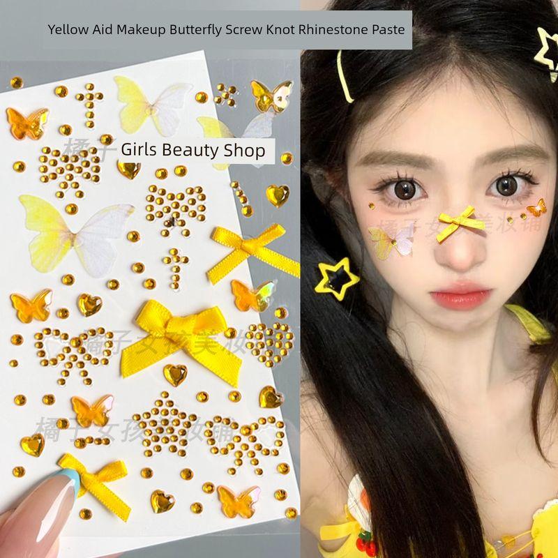 Music Festival Makeup Face Pasters Butterfly Ornament Star Moon Stick-on Crystals Concert Face Sticker Ornament Ornament Rhinestone Bright Diamond