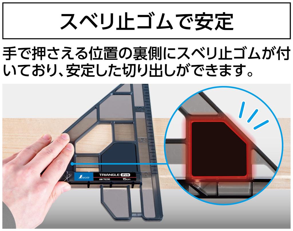 Shinwa Sokutei Triangle Circular Saw Guide Ruler, Polycarbonate, 15cm, 78290