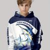 Children's Fishing Pattern 3D Digital Printing, Boys' Hip Hop Personality Hooded Sweatshirt