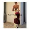 Spring New Women's Clothing Fashion Style off-Neck Sleeveless Sexy Tube Top Print A- line High Waist Long Dress