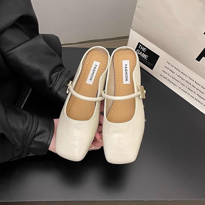 Плоскодонные квадратноголовые тапочки-полушлепанцы для ленивых людей, которые надевают на одну ногу, и носят весенние новые повседневные тапочки-балетки с мягкой подошвой.