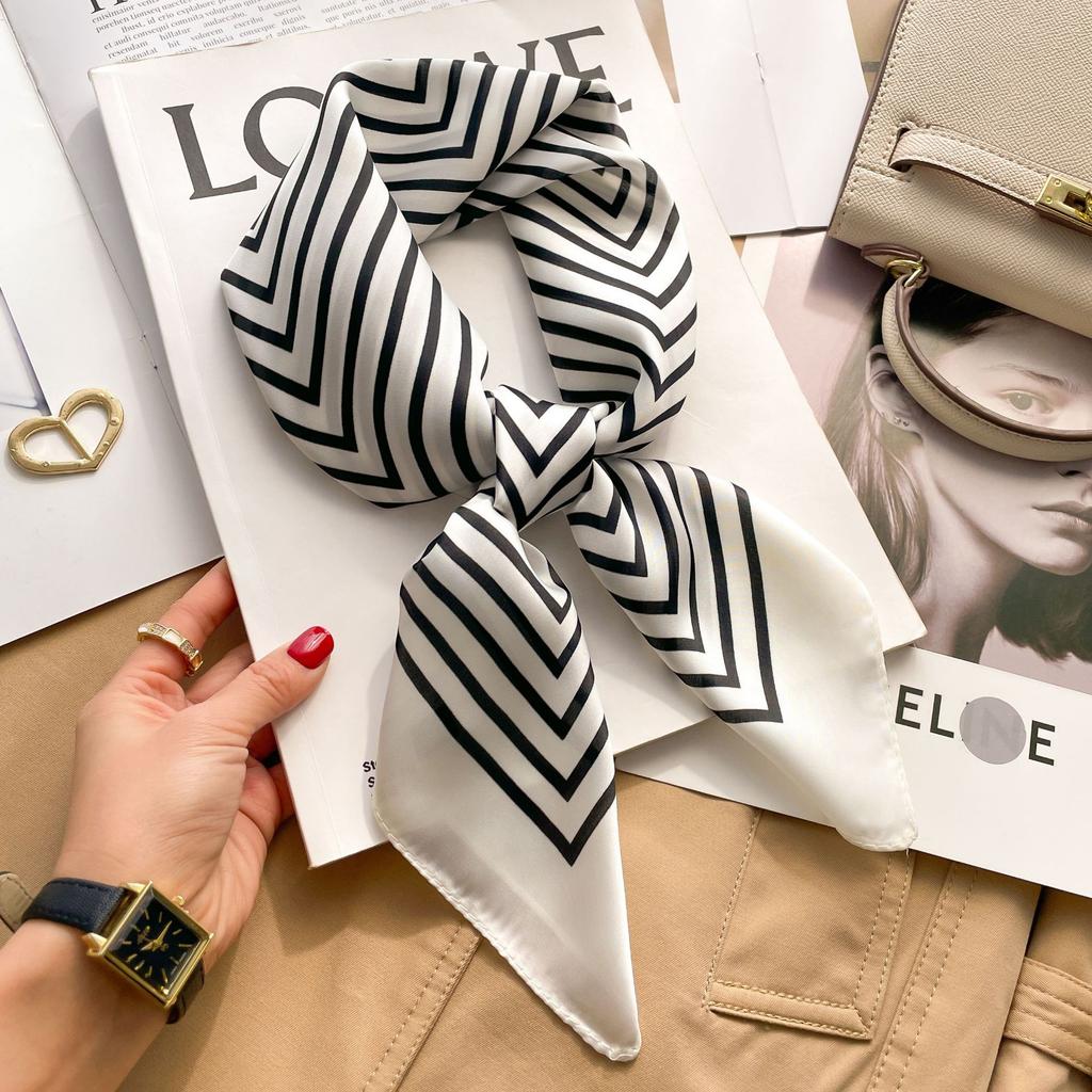 2025 Luxury Fashion Print 70*70cm Silk Square Scarf Women Soft Satin Hairband Neckerchief Tie Female Headband Foulard Bag Ribbon