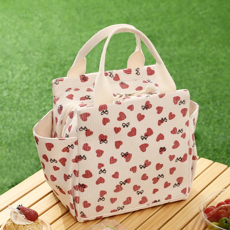 Вельветовая сумка для ланча, термоизоляционная сумка для хранения ланч-боксов, многофункциональная сумка-холодильник для детей и школьников, сумка-холодильник для пикника и еды