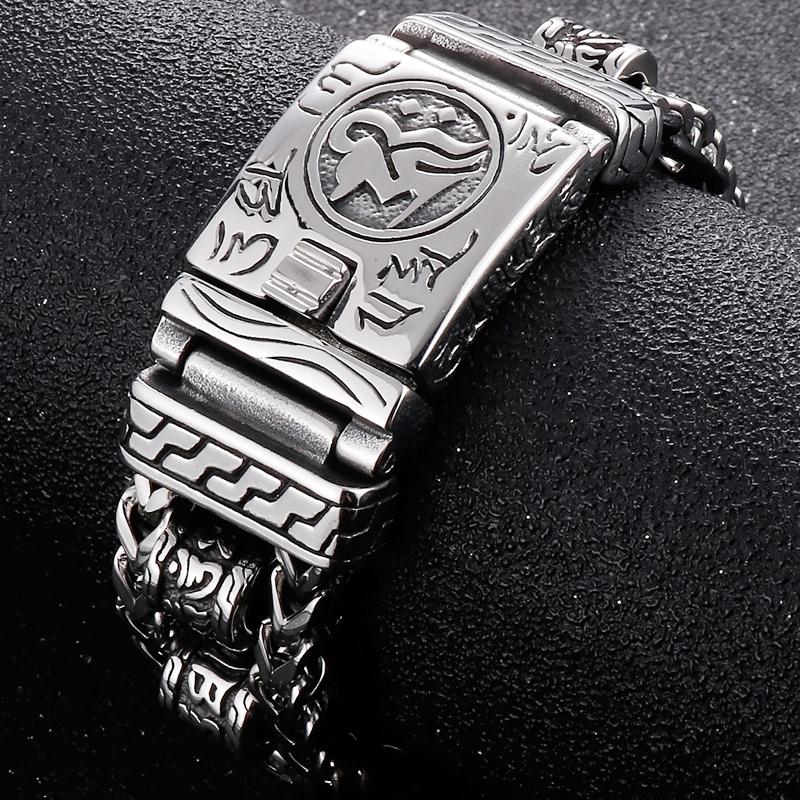 Религиозный браслет для мужчин из нержавеющей стали 316L, 22 мм, буддийские Священные Писания, мужские браслеты, кожаные ювелирные изделия на руку, массивные