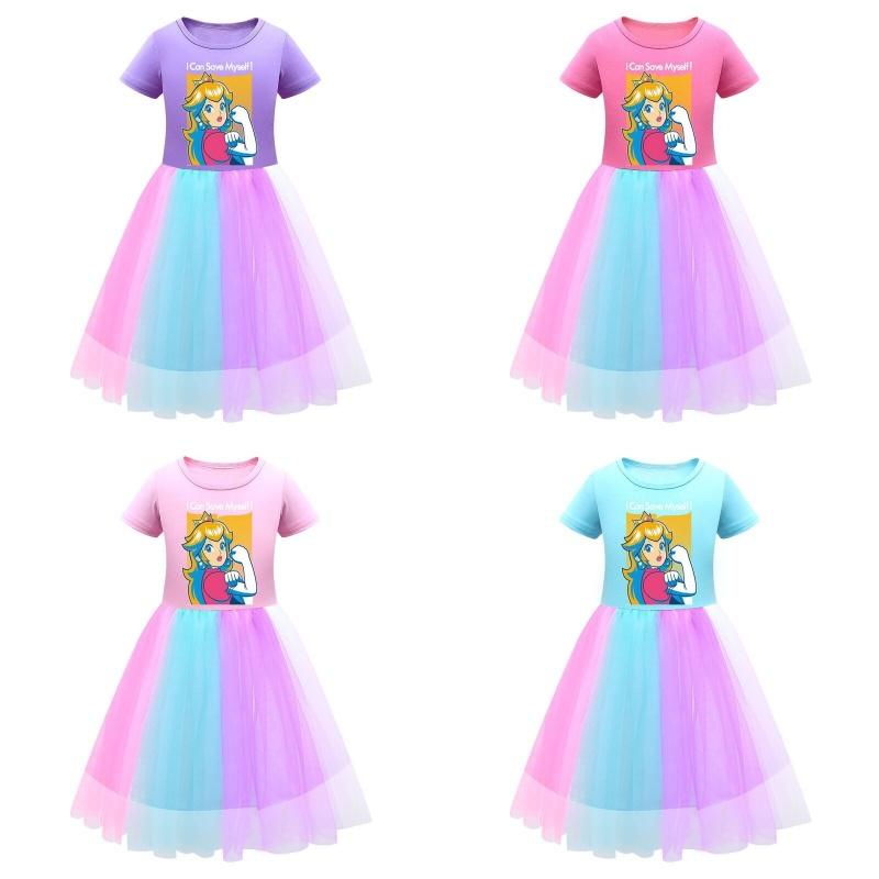 Платье для девочек Super Mario Princess Peach Rainbow Lace фиолетового, красного и розового цвета