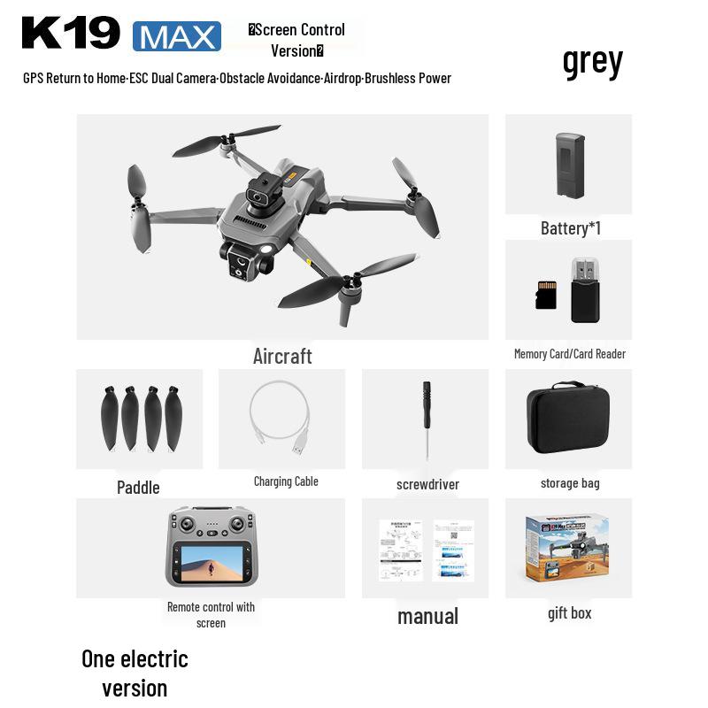 K19MAX GPS Drone with HD Camera, Screen Controller, Brushless Motor, and Remote Control.