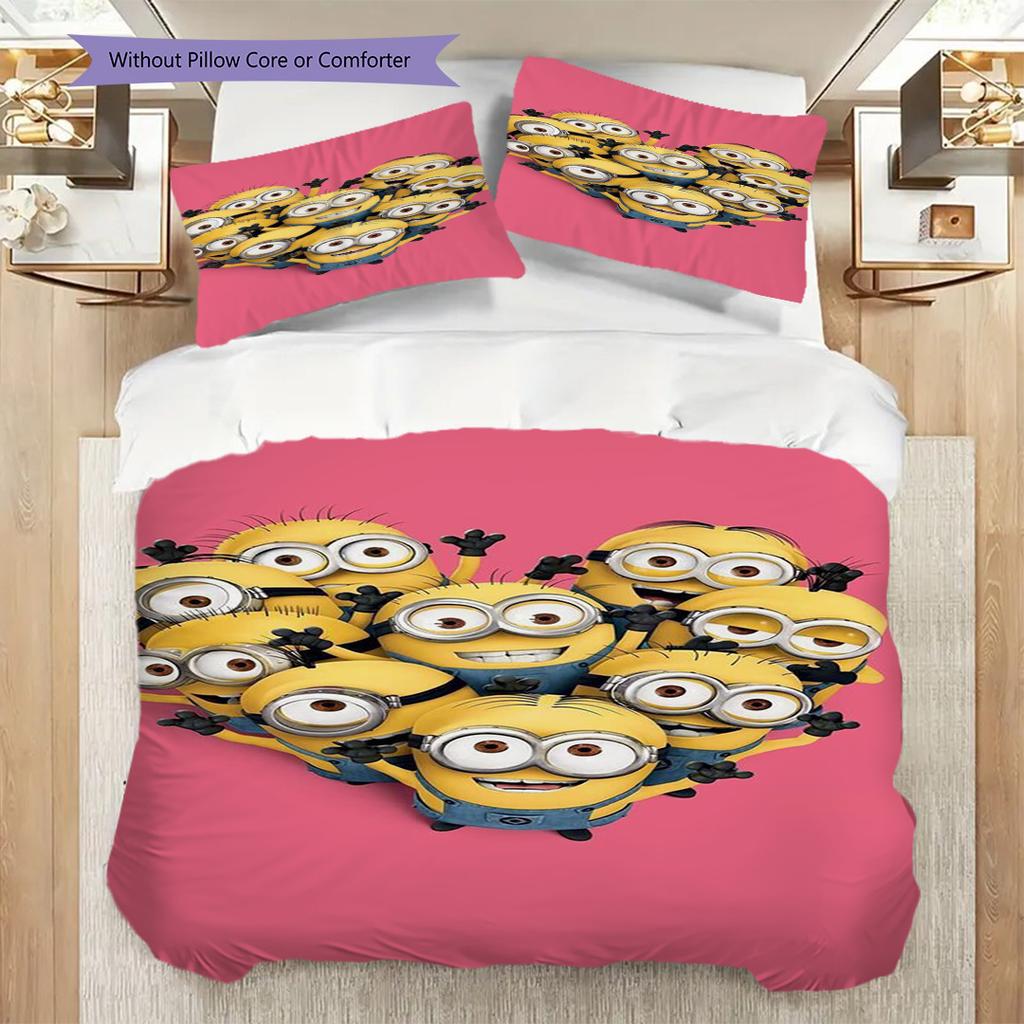Minions Blue Background Threepiece Set 1 Duvet Cover 2 Pillowcase Without Core Duvet Cover And Pillowcase Bedding Set Soft And Comfortable