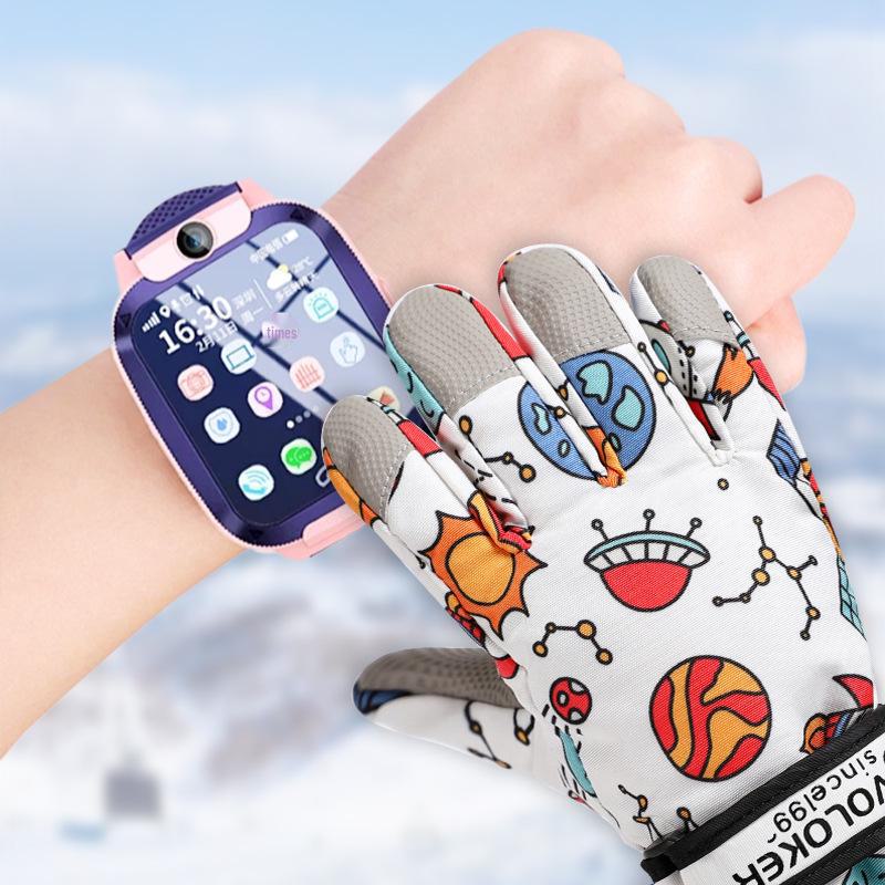 Водонепроницаемые детские горнолыжные перчатки — теплые, нескользящие, утолщенные, с бархатной подкладкой для мальчиков и девочек