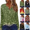 Длинные рукава женские топы цветочный принт винтажная мода повседневные свободные с V-образным вырезом рубашки больших размеров Рождество