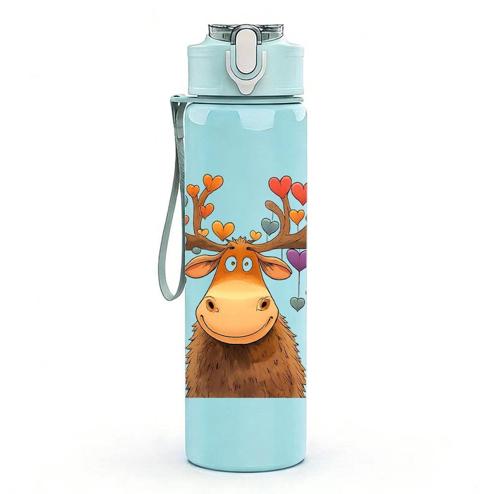 1PC Autumn Antler Reindeer 750ml Color Plastic Sports Water Bottle Leakproof Flip Straw Lid Suitable for Sports Office Home Use