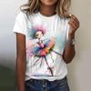 Summer Street Cartoon Women's Top Fashion Printed Little Girl Pattern T-shirt Casual Loose Round Neck Short Sleeve T-shirt