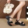 Thick-soled Pearl One-word Buckle Fairy Wind Sandals Female 2025 Summer Korean Version New Muffin Casual Beach Sandals Female