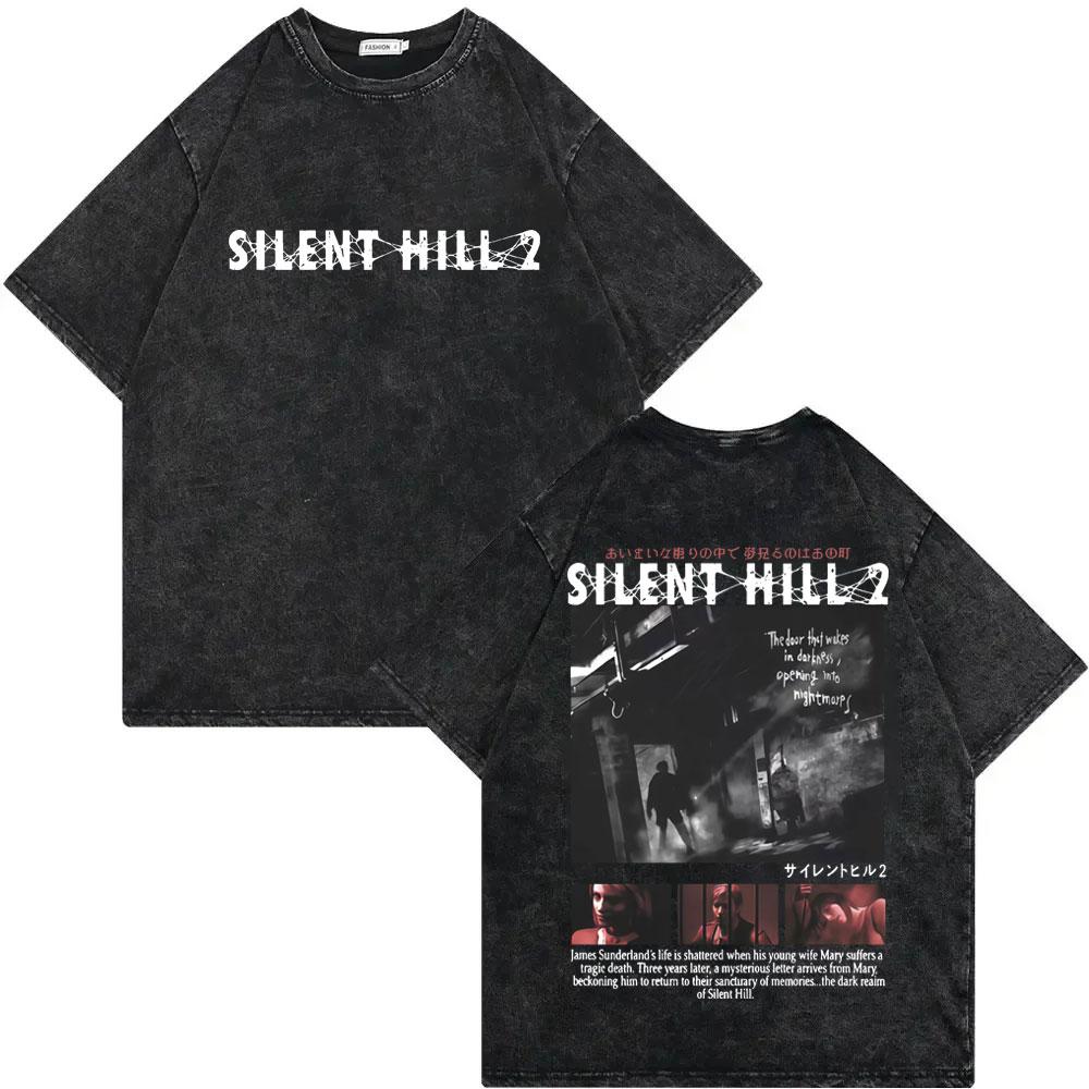 Игра Silent Hill Винтажная стираная футболка Мужская Женская Готическая Мода Футболки Высококачественный Хлопок Оверсайз Футболки Уличная Одежда