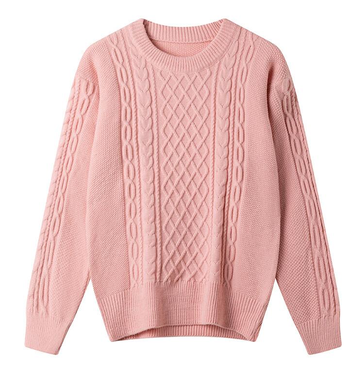 Autumn And Winter Twist Sweater Versatile Light Mature Style Solid Color Knitted Sweater Round Neck Pullover Lazy Loose Women'S Clothing