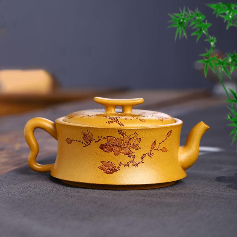 Чайник из фиолетовой глины Исин, ​​полностью ручная работа, глина с золотым сечением, ароматный горшок Юань И Цин, чайный сервиз кунг-фу, емкость чайника 300 мл