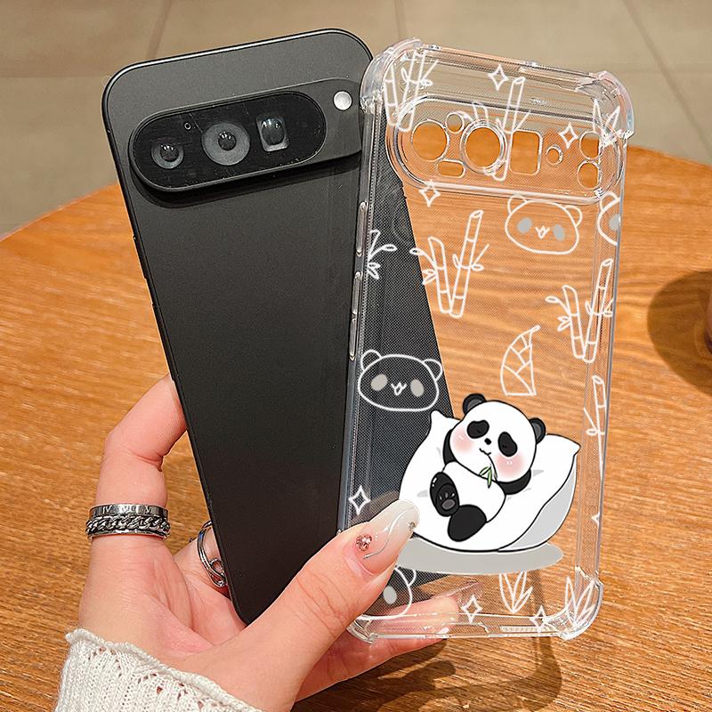Cute Panda Pattern TPU Phone Case For Google Pixel 9 Pro Pixel 9 Pro XL Soft Silicone Transparent Back Cover For Google Pixel 9A