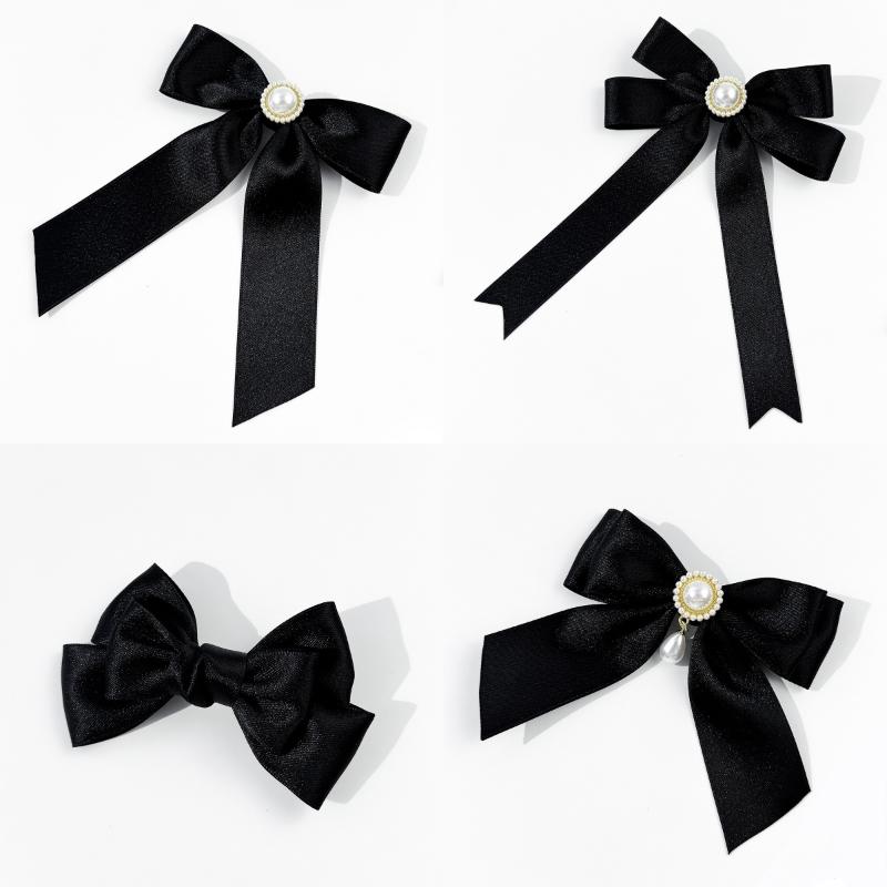 Черная лента бант жемчужная брошь для женщин универсальные булавки для воротника рубашки украшение одежды лента галстук ювелирные аксессуары подарки