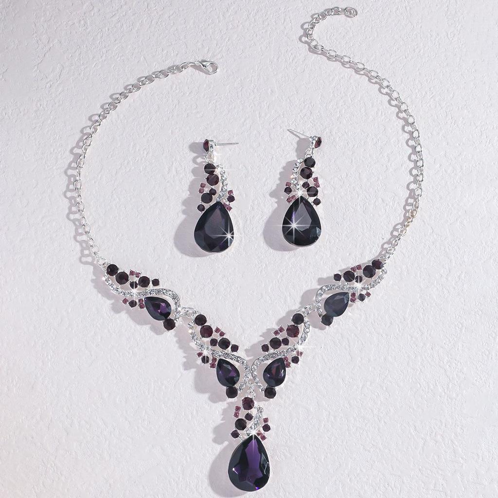 Alloy Rhinestone Necklace and Earrings Set for Women - Wedding Jewelry