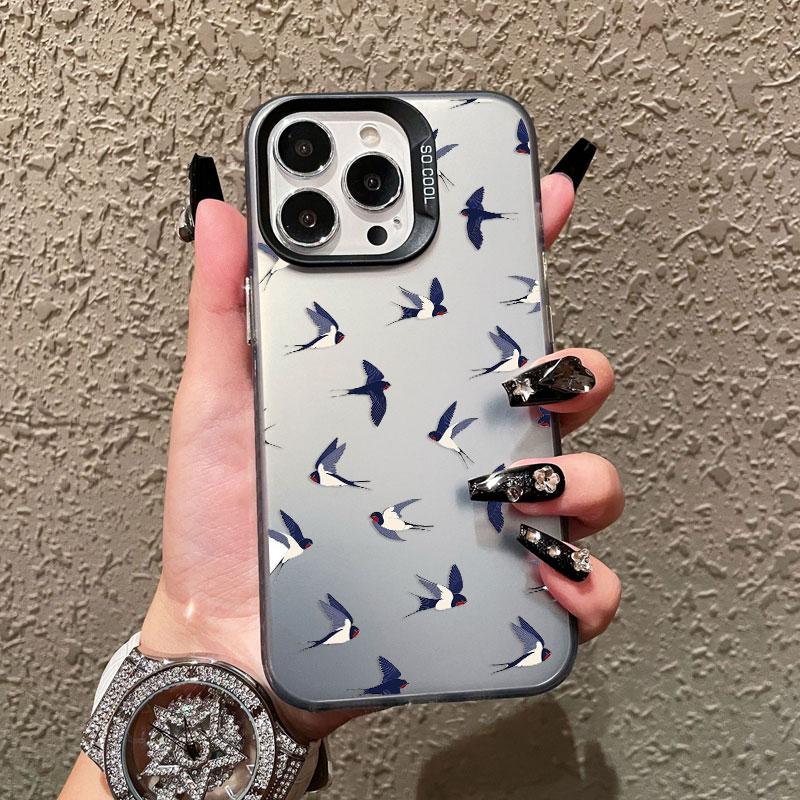 Лазерный чехол для телефона с узором «Коллаж из ласточек» для iPhone 17 16 Pro Max 15 14 Pro Max Plus 13 Mini 12 11 Pro Max Мультяшные задние крышки