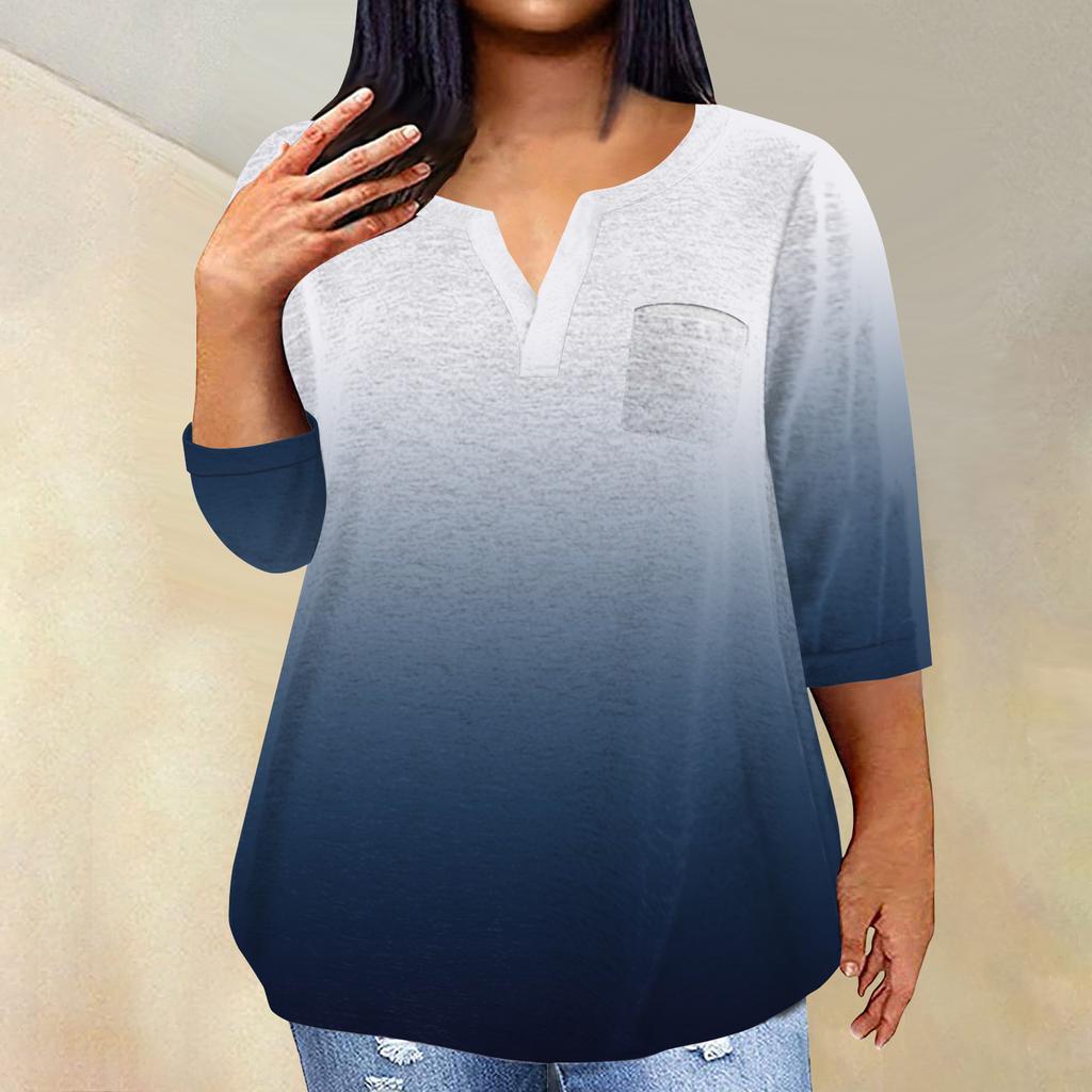 Женский модный повседневный пуловер с рукавами три четверти и V-образным вырезом с принтом, топ с рукавами 4/3