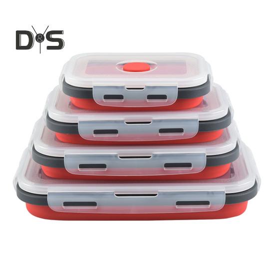 4Pcs Collapsible Food Storage Container With Lids Flat Stackable Refrigerator Food Box Set Silicone Food Sealed Crisper Lunch Bento Box For