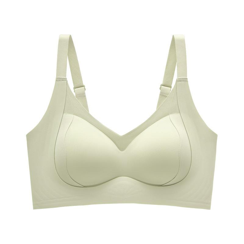 Women Comfortable Seamless Fixed Cup Wireless Gathering Anti Sag Daily Bra