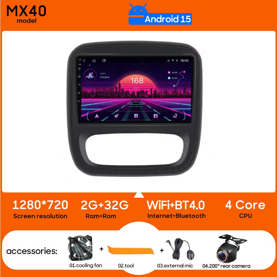 Autoradio multimédia Android 15 Carplay avec navigation pour Renault Trafic 3 2014 - 2021 pour Opel Vivaro B 2014 - 2018