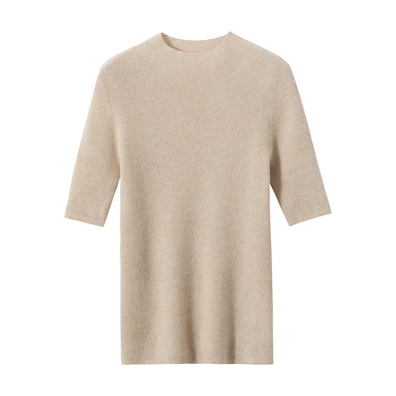 Elegant Fine-Spun Cashmere Mid-Sleeve Knit Turtleneck Pullover