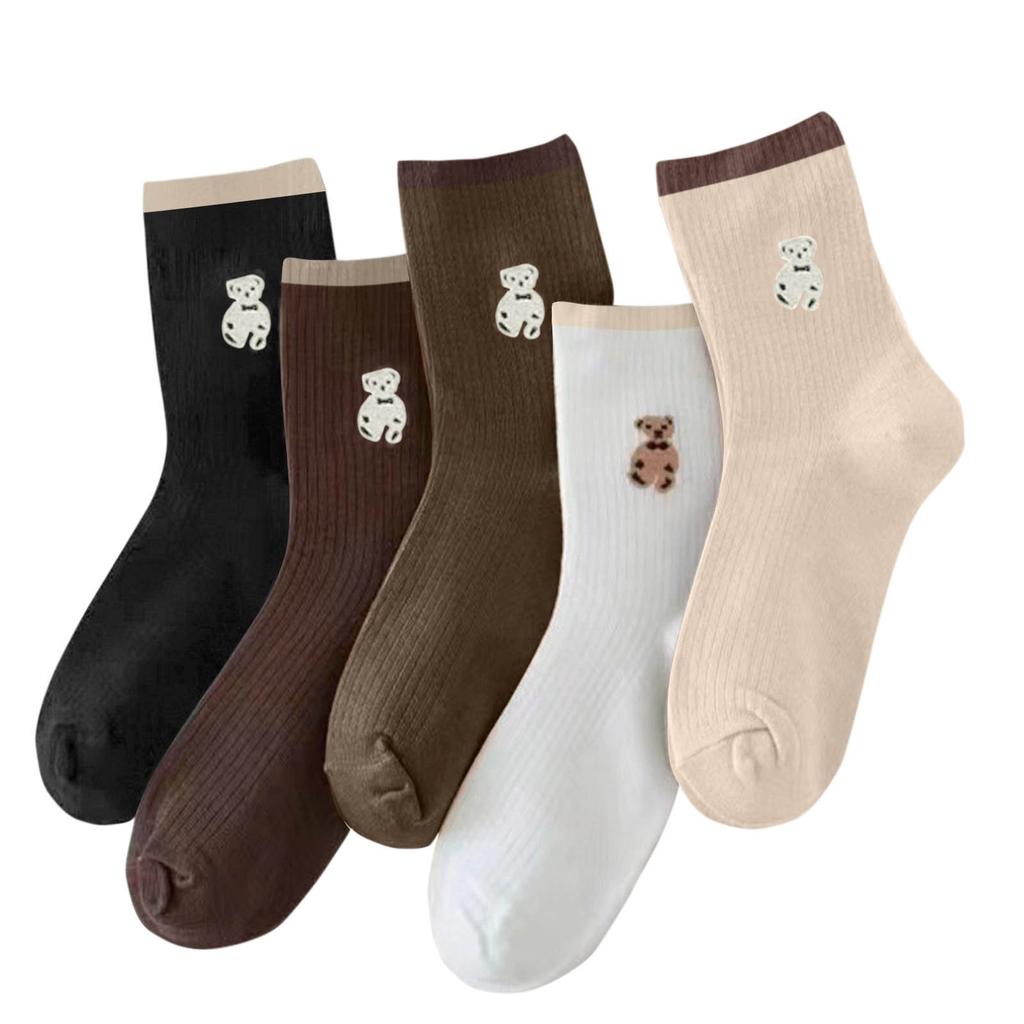 Женские носки с медвежонком, средние носки с милым мультяшным плюшевым мишкой, высокие длинные носки-трубы